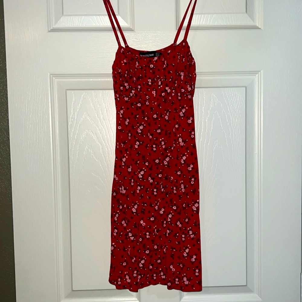 PrettyLittleThing red floral summer dress